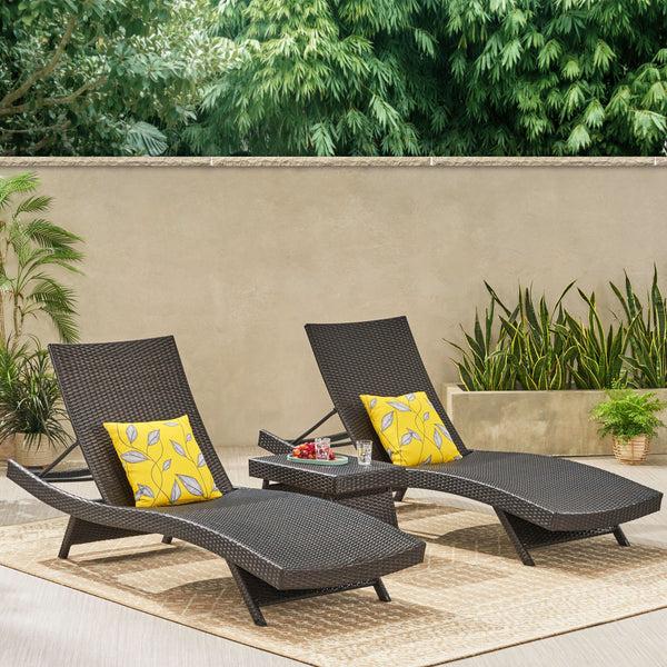 Gdf Studio Lakeport 3pc Outdoor Wicker Chaise Lounge & Table Set