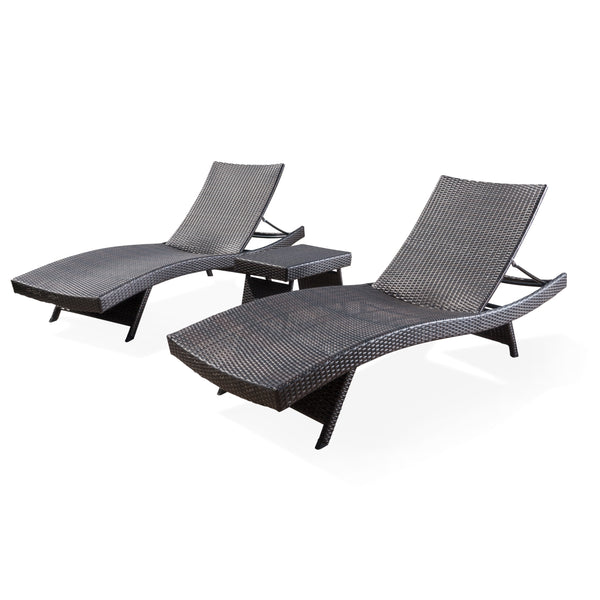 gdf studio Lakeport 3pc Outdoor Wicker Chaise Lounge & Table Set