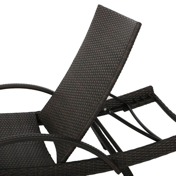 Gdf Studio Lakeport Brown Wicker Curved Outdoor Chaise Lounge Chair W/ Arms