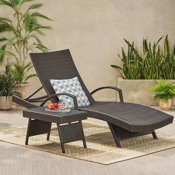 Gdf Studio Lakeport Outdoor 2-piece Brown Wicker Armed Chaise Lounge W/ Table