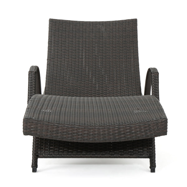 Gdf Studio Lakeport Outdoor 2-piece Brown Wicker Armed Chaise Lounge W/ Table