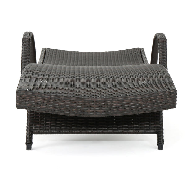 Gdf Studio Lakeport Outdoor 2-piece Brown Wicker Armed Chaise Lounge W/ Table