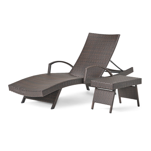 gdf studio Lakeport Outdoor 2-piece Brown Wicker Armed Chaise Lounge w/ Table
