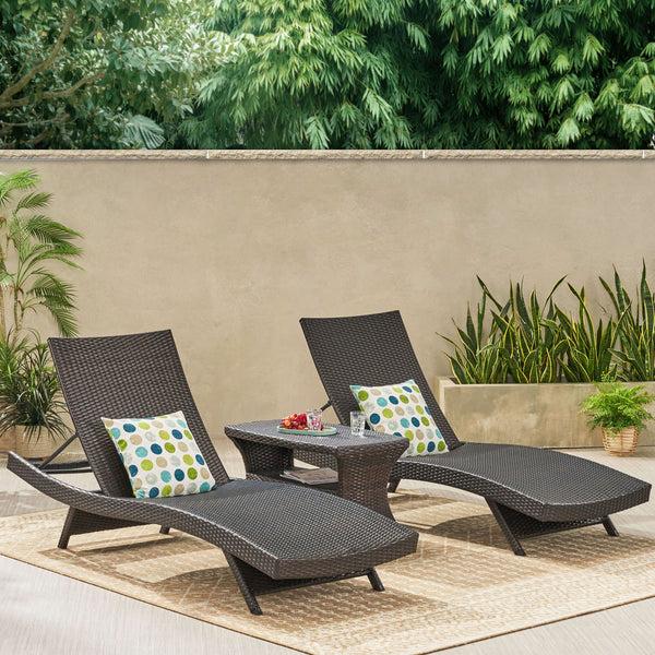 Gdf Studio Lakeport Outdoor 3 Piece Mutlibrown Wicker Chaise Lounge Set With Table