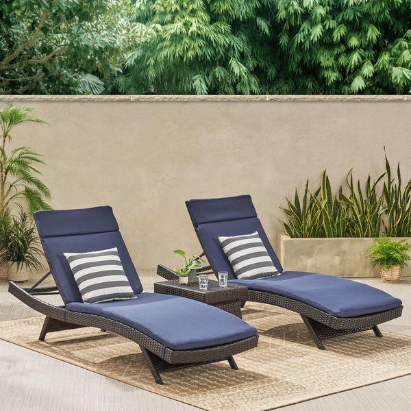 Gdf Studio Lakeport Outdoor 3-piece Wicker Adjustable Chaise Lounge Set With Cushions