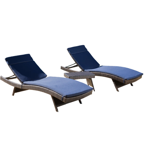 gdf studio Lakeport Outdoor 3-piece Wicker Adjustable Chaise Lounge Set with Cushions