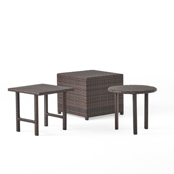 gdf studio Lakeport Outdoor 3pc Brown Wicker Side Table Set