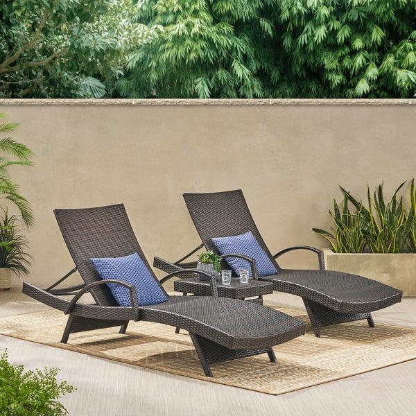 Gdf Studio Lakeport Outdoor Brown Wicker 3-piece Adjustable Armed Chaise Lounge Set