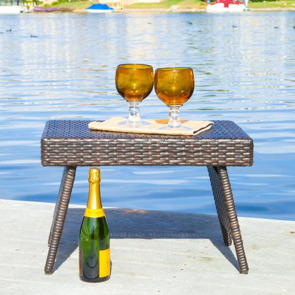 Gdf Studio Lakeport Outdoor Brown Wicker Folding Side Table
