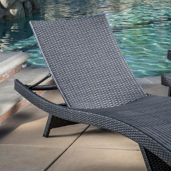Gdf Studio Lakeport Outdoor Grey Wicker 3-piece Adjustable Chaise Lounge Set