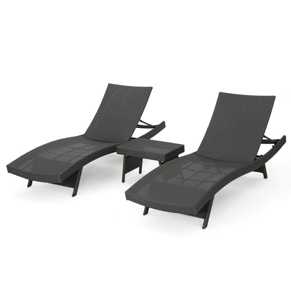 gdf studio Lakeport Outdoor Grey Wicker 3-piece Adjustable Chaise Lounge Set