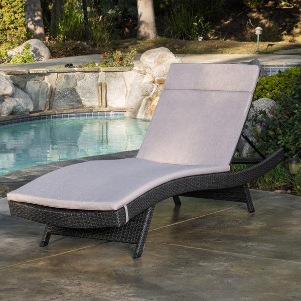Gdf Studio Lakeport Outdoor Grey Wicker Adjustable Chaise Lounge W/ Cushion