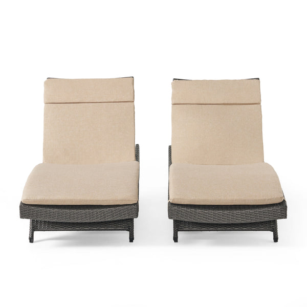 Gdf Studio Lakeport Outdoor Grey Wicker Adjustable Chaise Lounge W/ Cushion