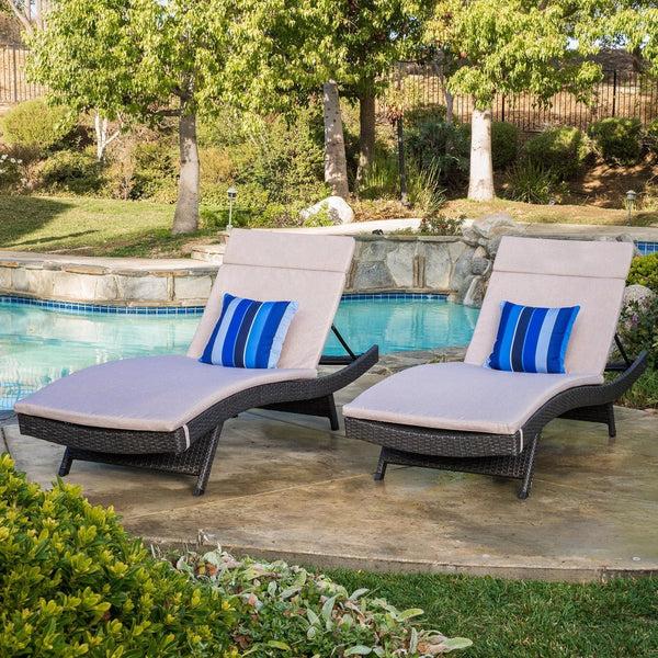 Gdf Studio Lakeport Outdoor Grey Wicker Adjustable Chaise Lounge W/ Cushion