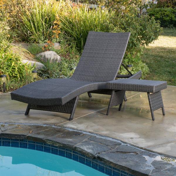 Gdf Studio Lakeport Outdoor Grey Wicker Adjustable Chaise Lounge And Table Set