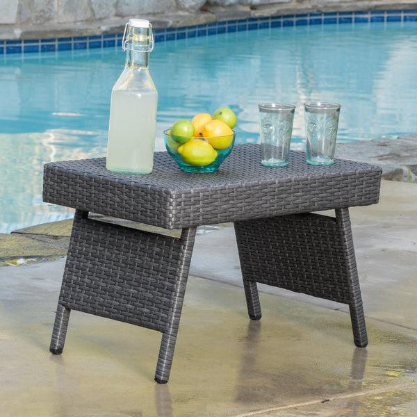 Gdf Studio Lakeport Outdoor Grey Wicker Adjustable Chaise Lounge And Table Set