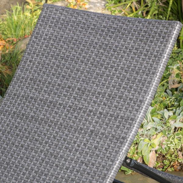 Gdf Studio Lakeport Outdoor Grey Wicker Adjustable Chaise Lounge And Table Set