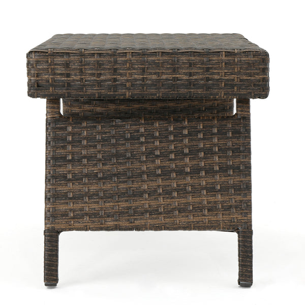 Gdf Studio Lakeport Outdoor Mixed Mocah Wicker Adjustable Folding Side Table