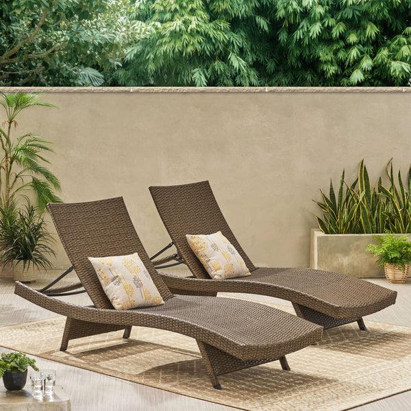 Gdf Studio Lakeport Outdoor Mixed Mocha Wicker Armless Chaise Lounge (Set Of 2)