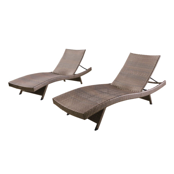gdf studio Lakeport Outdoor Mixed Mocha Wicker Armless Chaise Lounge (Set of 2)