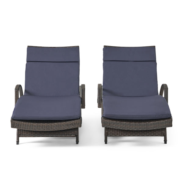 Gdf Studio Lakeport Outdoor Wicker Armed Chaise Lounge Chairs W/ Cushions (set Of 2)