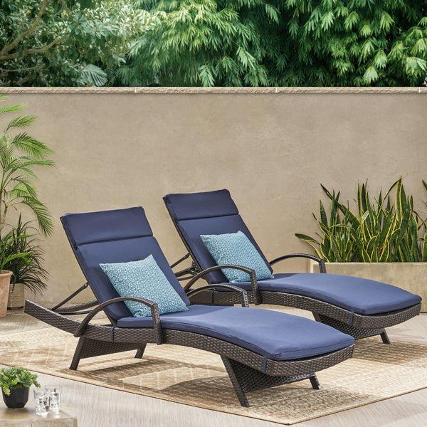 Gdf Studio Lakeport Outdoor Wicker Armed Chaise Lounge Chairs W/ Cushions (set Of 2)
