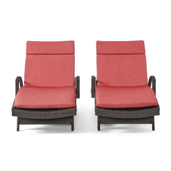 gdf studio Lakeport Outdoor Wicker Armed Chaise Lounge Chairs w/ Cushions (set of 2)