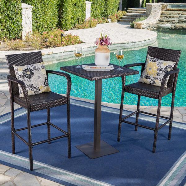 Gdf Studio Lamar Outdoor 3 Piece Square Multi-brown Wicker Bar Set