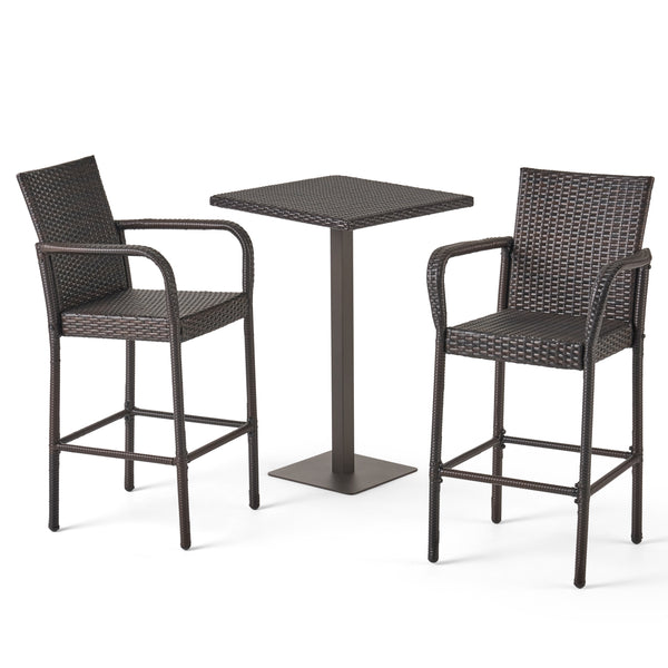 gdf studio Lamar Outdoor 3 Piece Square Multi-brown Wicker Bar Set