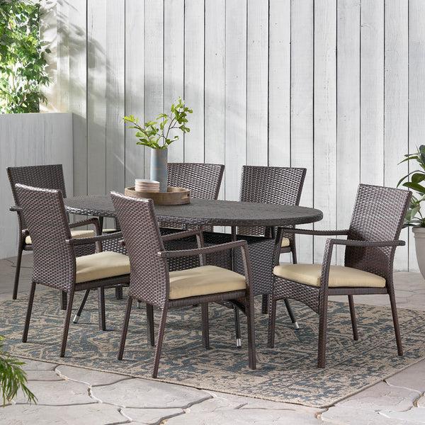 Gdf Studio Lancaster Outdoor 7-piece Wicker Dining Set With Cushions