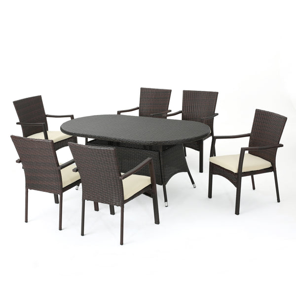 gdf studio Lancaster Outdoor 7-piece Wicker Dining Set with Cushions