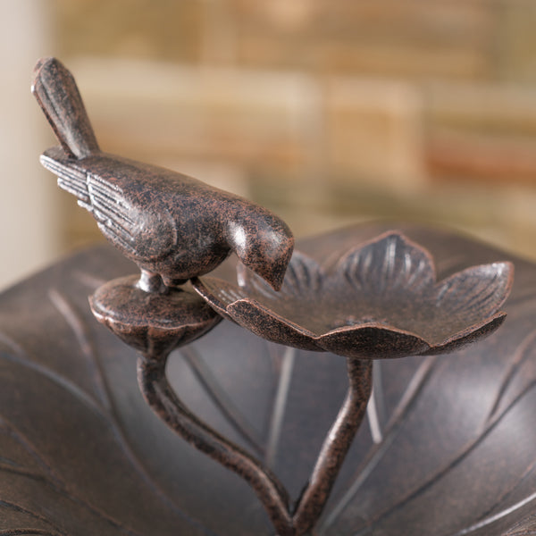 Gdf Studio Lancaster Outdoor Bronze Finished Aluminum Top Bird Bath With Iron Base