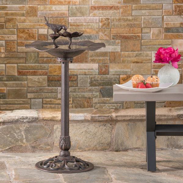 Gdf Studio Lancaster Outdoor Bronze Finished Aluminum Top Bird Bath With Iron Base