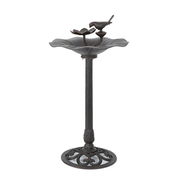 gdf studio Lancaster Outdoor Bronze Finished Aluminum Top Bird Bath with Iron Base