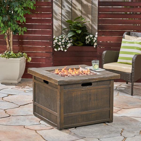 Gdf Studio Land Backyard Fire Pit 32-inch By 32-inch Gas-Burning Lightweight Concrete Natural Wood Finish