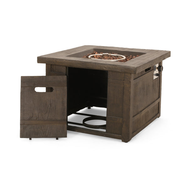 Gdf Studio Land Backyard Fire Pit 32-inch By 32-inch Gas-Burning Lightweight Concrete Natural Wood Finish