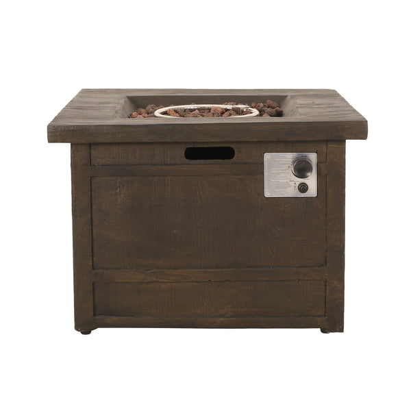 gdf studio Land Backyard Fire Pit 32-inch by 32-inch Gas-Burning Lightweight Concrete Natural Wood Finish