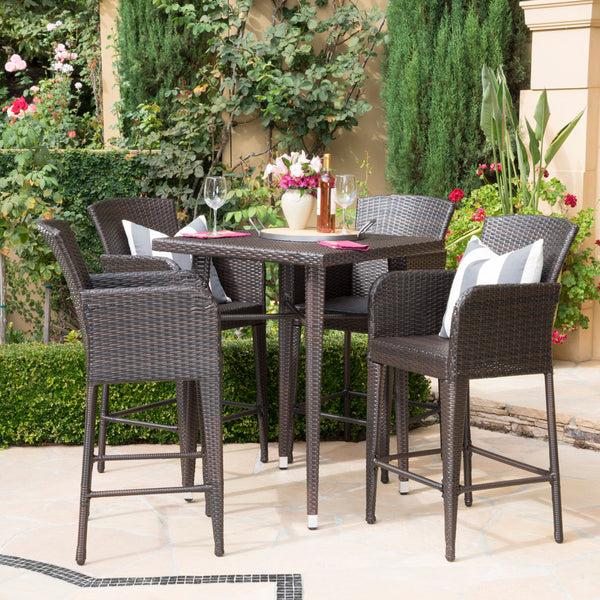 Gdf Studio Landan Outdoor 5 Piece Multi-brown Wicker Square Bar Table Set