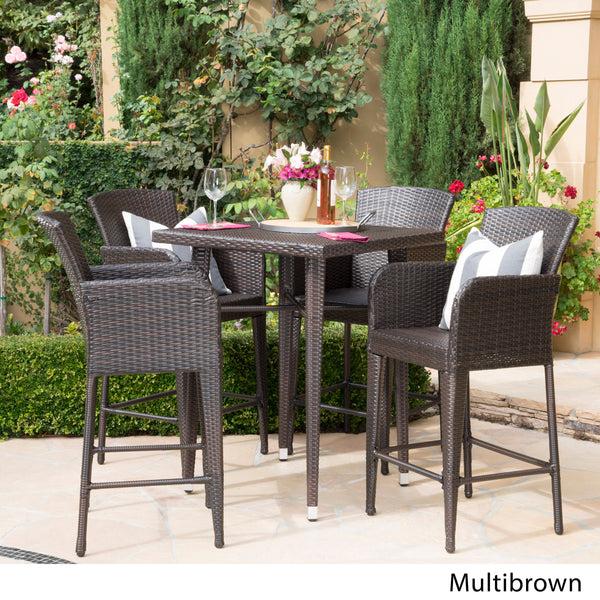 Gdf Studio Landan Outdoor 5 Piece Multi-brown Wicker Square Bar Table Set
