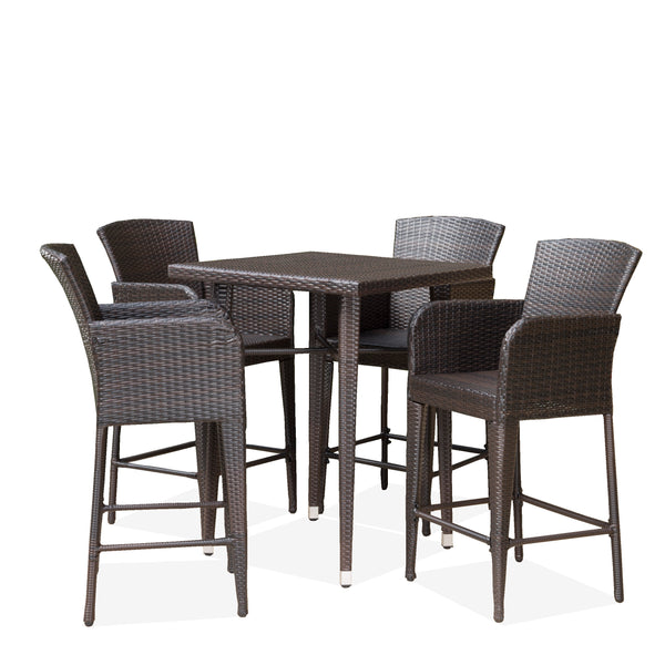 gdf studio Landan Outdoor 5 Piece Multi-brown Wicker Square Bar Table Set