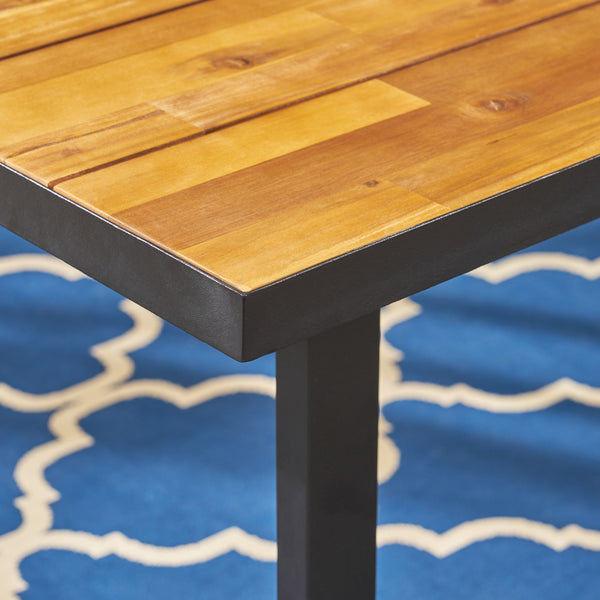 Gdf Studio Lane Outdoor 70-inch Acacia Wood And Iron Dining Table Black And Teak Finish