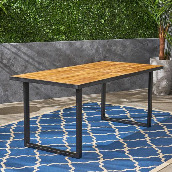 Gdf Studio Lane Outdoor 70-inch Acacia Wood And Iron Dining Table Black And Teak Finish