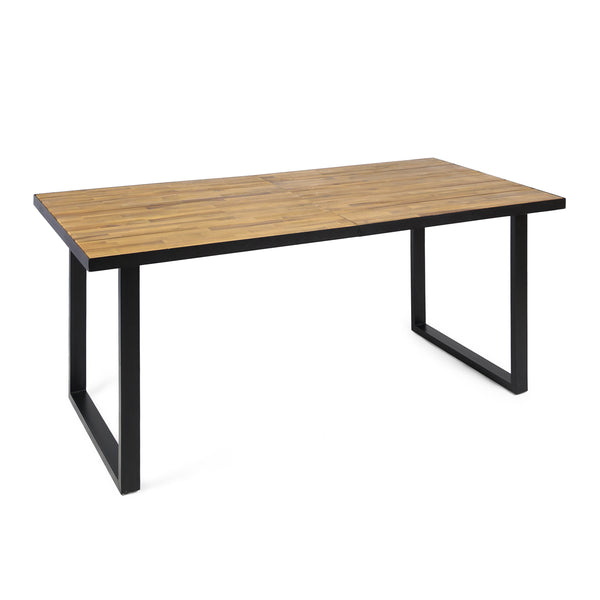 gdf studio Lane Outdoor 70-inch Acacia Wood and Iron Dining Table Black and Teak Finish