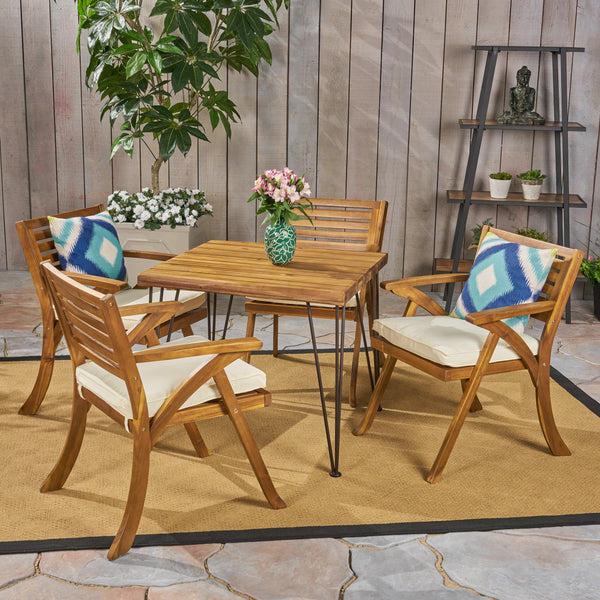 gdf studio Lane Outdoor Farmhouse Hairpin Legs Dining Set