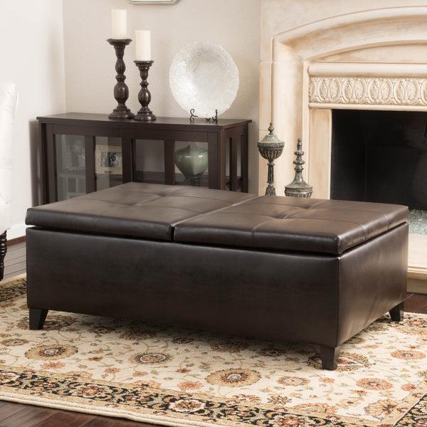 Gdf Studio Lannisport Contemporary Button Tufted Brown Split Top Storage Ottoman