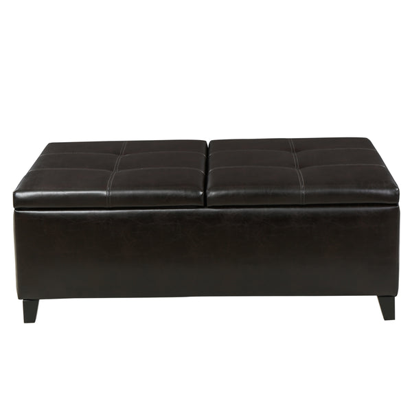 gdf studio Lannisport Contemporary Button Tufted Brown Split Top Storage Ottoman