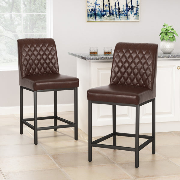 gdf studio Lansing Contemporary Diamond Stitch Counter Stools Set of 2