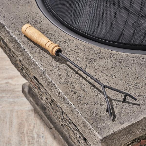 Gdf Studio Laraine Outdoor 32-inch Wood Burning Light-Weight Concrete Square Fire Pit Grey