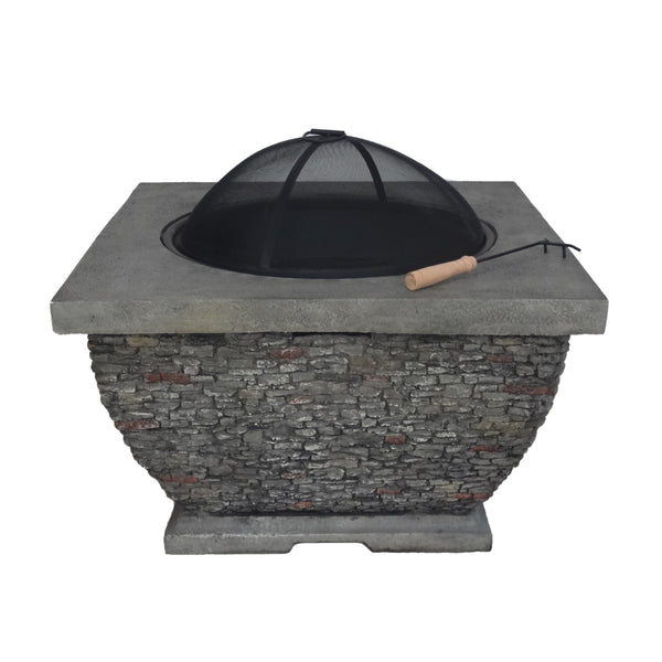 gdf studio Laraine Outdoor 32-inch Wood Burning Light-Weight Concrete Square Fire Pit Grey