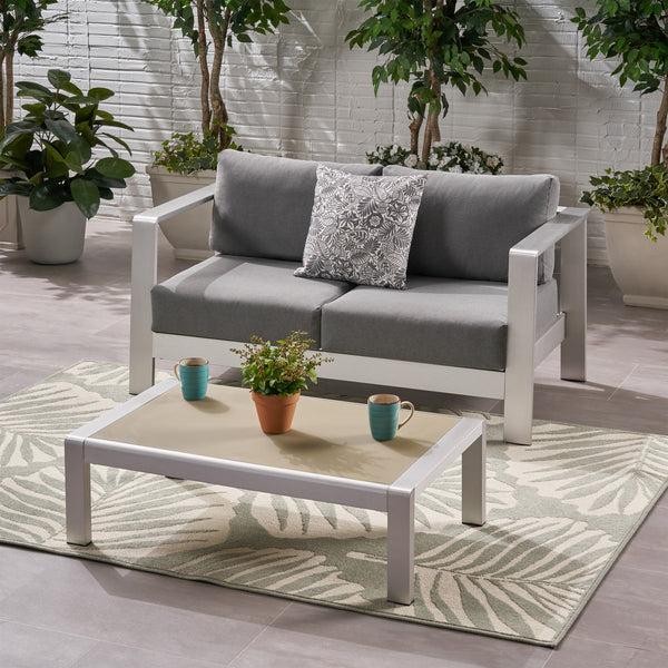 Gdf Studio Laraine Outdoor Aluminum Club Chair And Coffee Table Set With Cushions